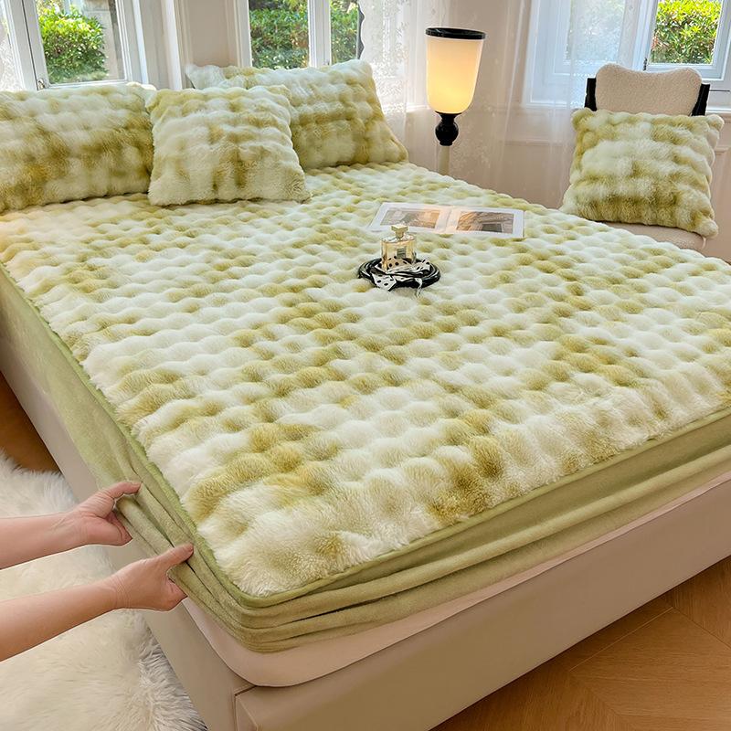 

Plush Keep Warm Double Bed Sheets Winter Soft Comfortable Bed Mattress Protective Cover Elastic Band Design Fitted Sheet Bedding 90x200cm Only Cover