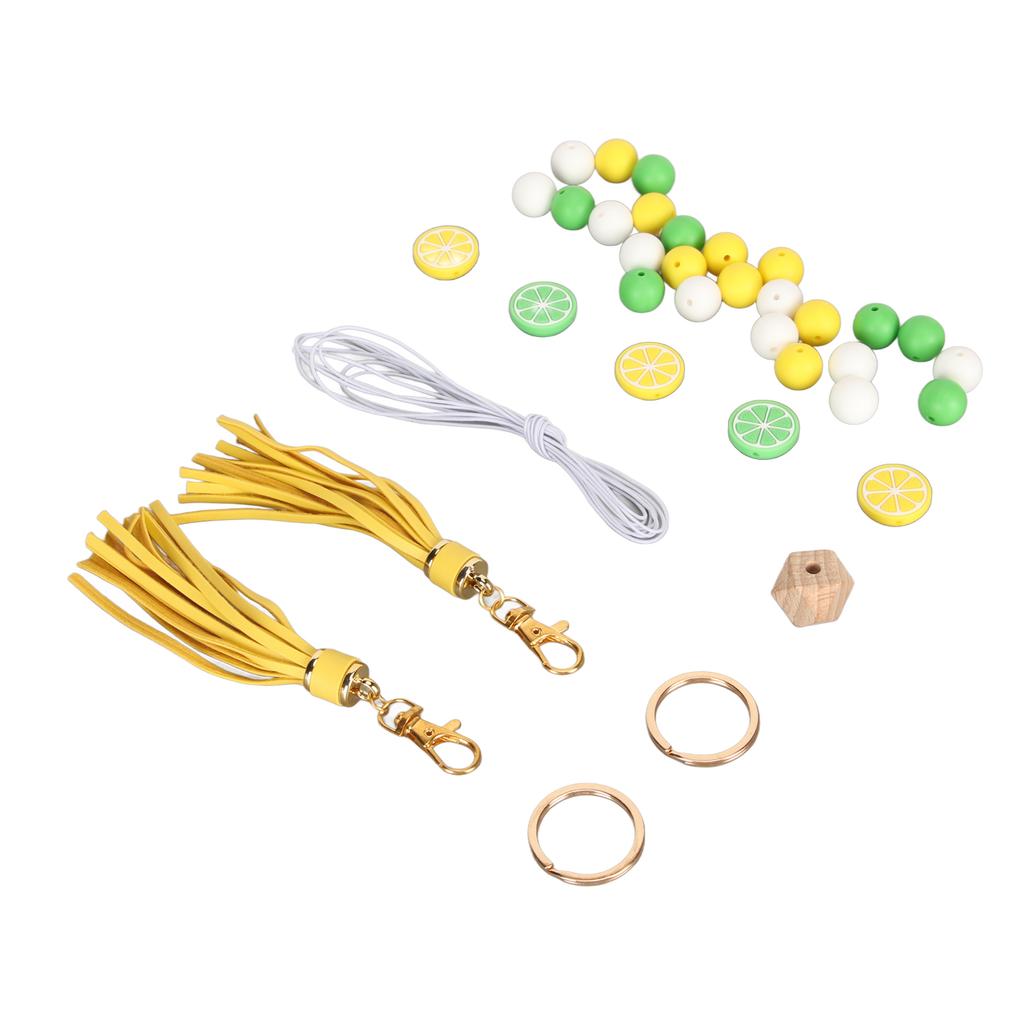 Keychain Lemon Silicone Bead Keyring Key Chain 15mm Silicone Bead Tassel Set for Decoration
