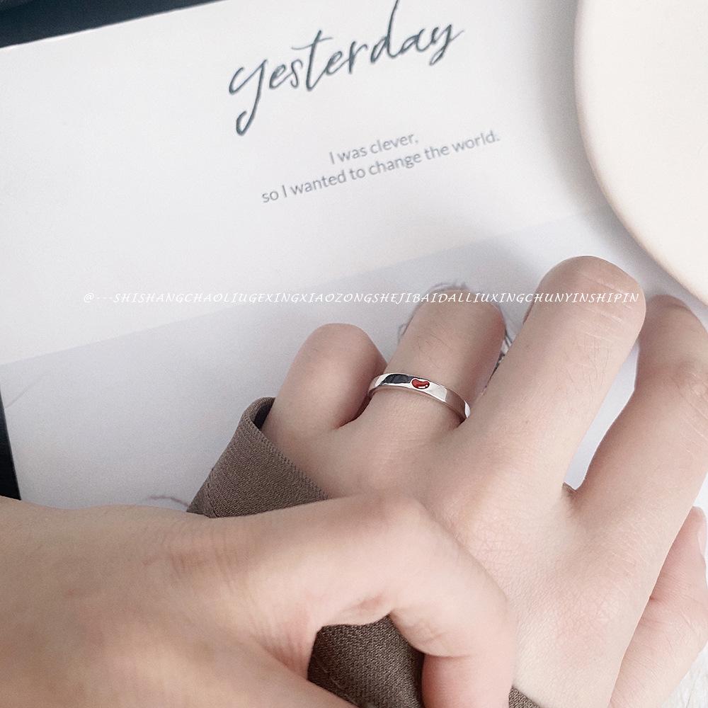 S925 Sterlingové stříbro Akáciové fazole Nastavitelné prsteny pro páry pro muže a ženy - Nadčasový design červených fazolí