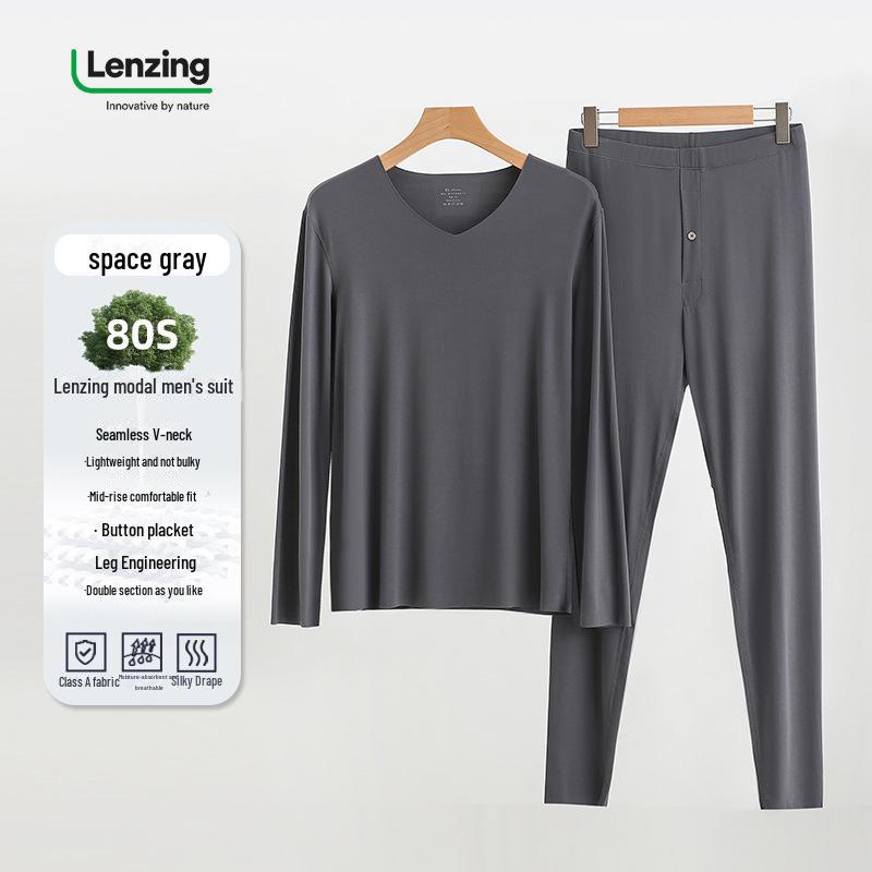 Men's V-Neck Thermal Underwear Set – Modal Autumn Top and Pants 