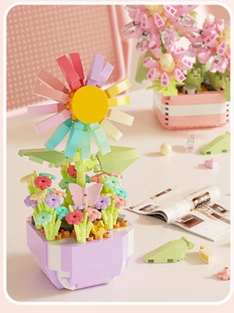 Mini Bausteine Blumentöpfe Simulierte Blumen und Pflanzen Desktop Kleine Ornamente Zusammengebaute Spielzeuge Mädchengeschenke mit gutem Preis