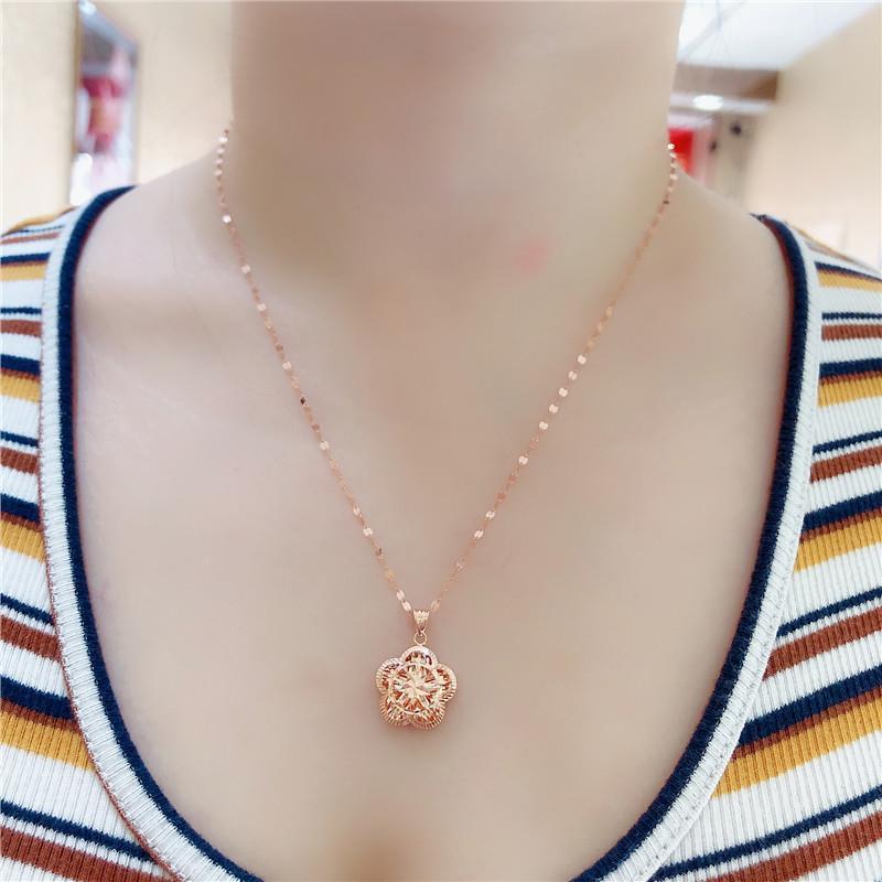 Purple Gold Color Gold Fashionable Elegance Exquisite Temperament High Grade Rose Gold Plated Hollow Flower Pendant Necklace Set Chain