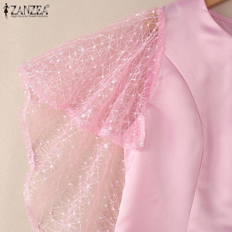 ZANZEA Women Summer V-Neck Lace Splice 3/4 Sleeve Blouse