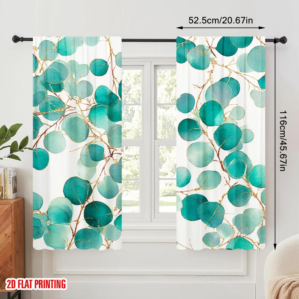 2pcs,2D Plane Printing Print Curtains Eucalyptus Greenery Design Polyester (without Rod) Home Decor Perfect for Room, Kitchen,