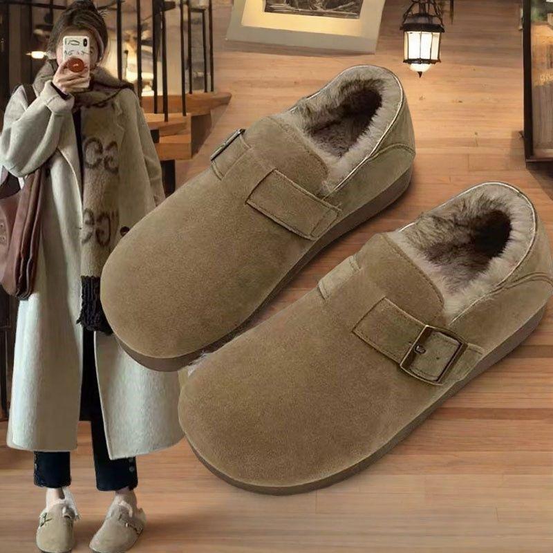 22 autumn and winter velvet all-inclusive retro Birkenstocks purchase cotton shoes Doudou shoes fluffy shoes snow boots