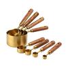Kitchen Cup and Spoon Measure Set, 8-Piece Metal Collection with Wood Detail, Clear Guide, and Daily Baking Coffee Use for Regular Cooking