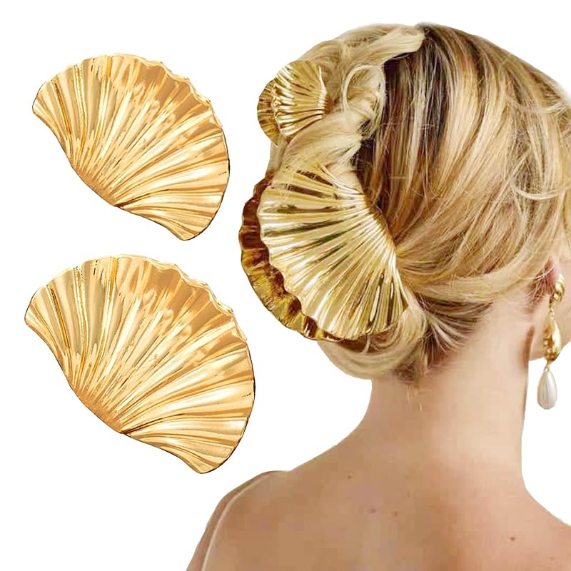Shell Claw Clip,2 Pcs Metal Seashell Hair Clip Hair Accessories for Women and Girls,Fashion Hair Claw Suitable for Most Hairstyles,Such As Thick and
