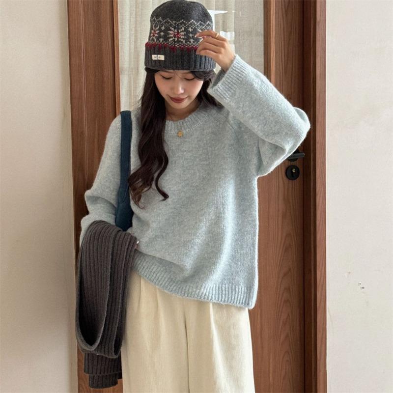 Lazy wind loose soft waxy pullover sweater women wear autumn and winter new high-end round neck knitted top women