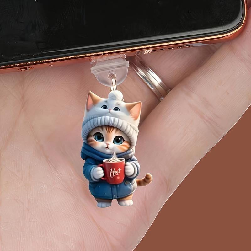 Cute 2D Cat Phone Anti Dust Cap Charge Port Plug For IPhone Type C Dust Protection Stopper Accessorie