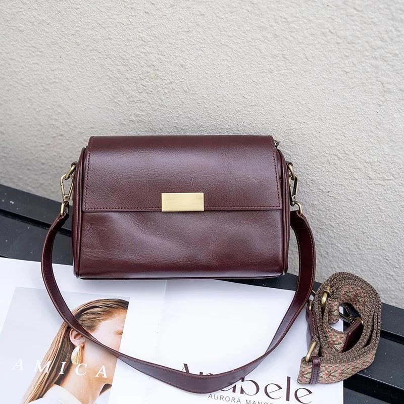 Genuine Cowhide Leather Women's Shoulder Bag Crossbody Bag Retro Versatile Ladies Underarm Fashi Luxury Brand Bag Wholesale
