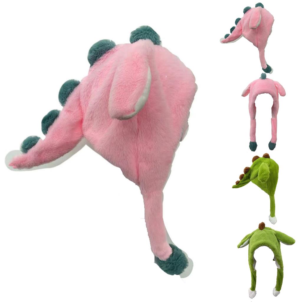Winter Cartoon Dinosaur Doll Plush Hat, A Cute Hat With Ears That Move When Squeezed