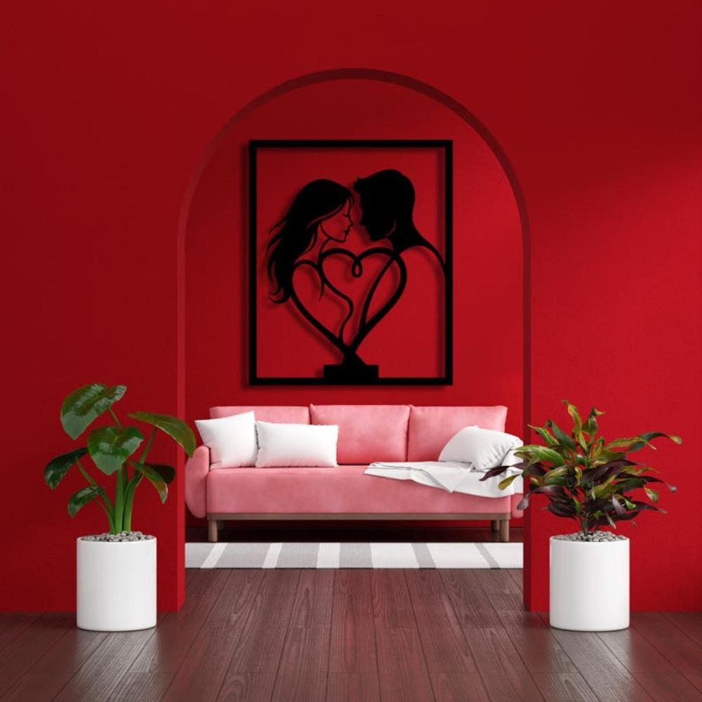 Couple Heart Metal Wall Art Romantic Love Decor Modern Silhouette Design