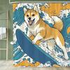 1pc Funny and Creative Surfing Cat and Dog Shower Curtain,Cartoon Bathroom Curtain,Home Polyester Decoration Curtain With Hooks