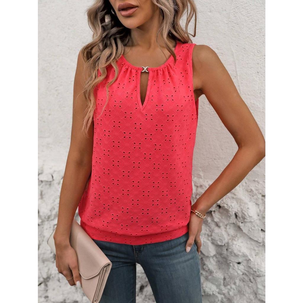 Dame Elegant Ermeløs Vest - Semi-gjennomsiktig Rund Hals Lett Topp, Medium Stretch Casual, Ermeløst Sommerfuglmønster, Ikke Gjennomsiktig