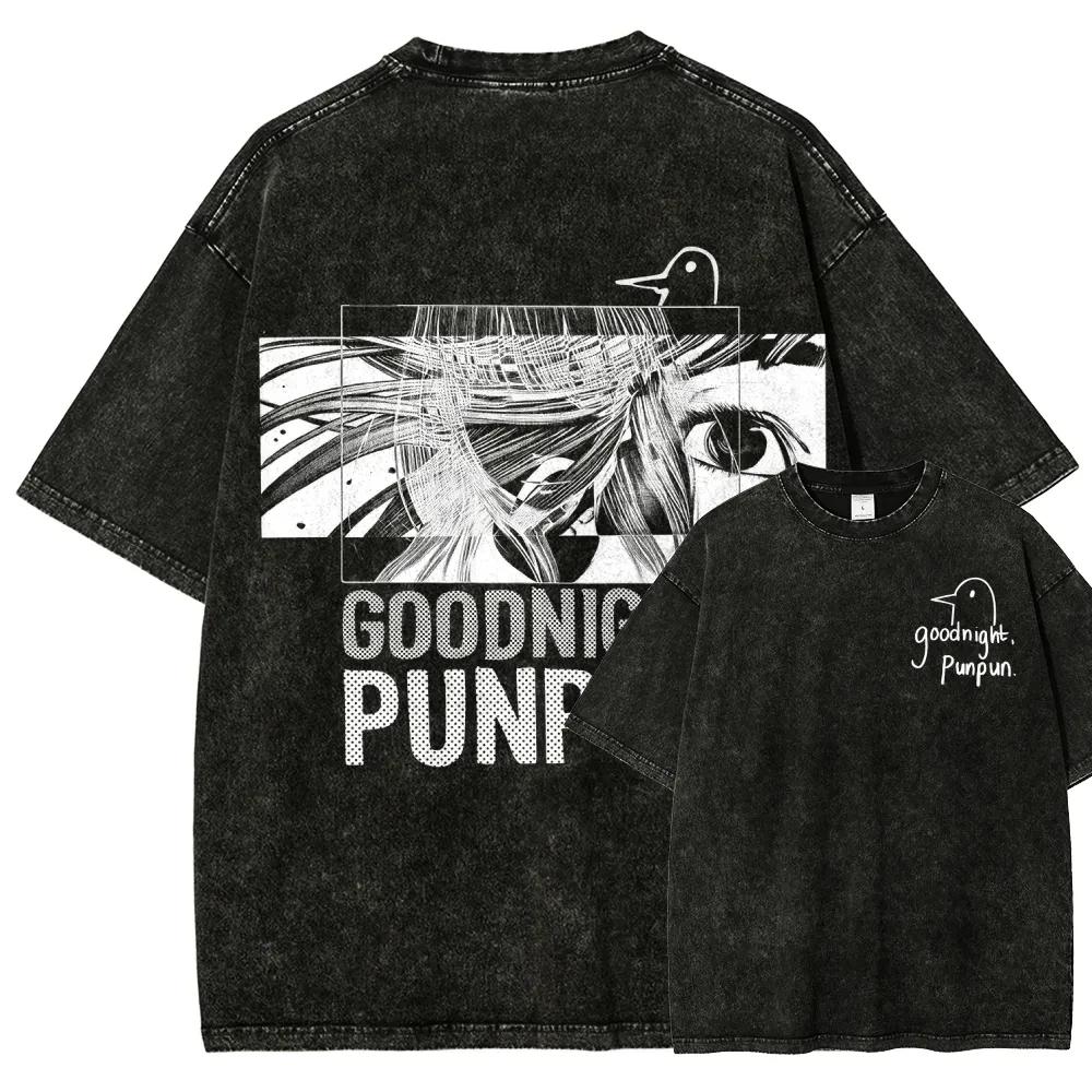 Goodnight Punpun Manga Funny Graphic Print T-shirt Women Men Fashion Retro Washed Cotton Tee Harajuku Oversized Loose Casual Top