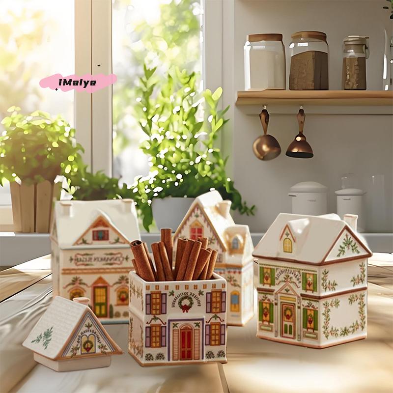 Mini Christmas Gingerbread House Spice Jar Set Holiday Village Festive Kitchen Decor with Countertop Christmas Candle