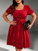 Elegant Retro Polka Dot Tie-up Square Neck Plus Size Dress with Waist-cinching Big Hem Skirt