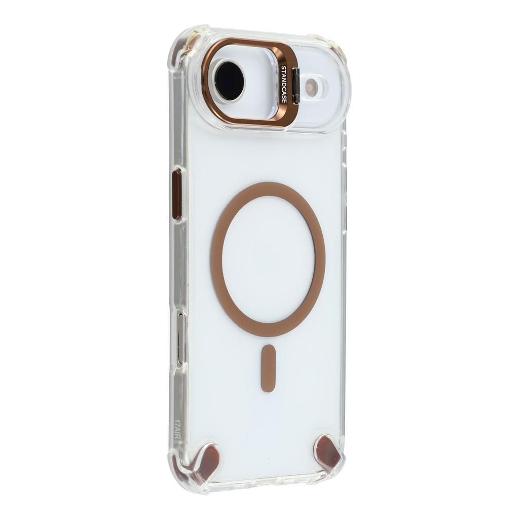 For iPhone 17 Air Magnetic Clear Case Shockproof Hybrid Phone Shell with Camera Lens Frame Kickstand