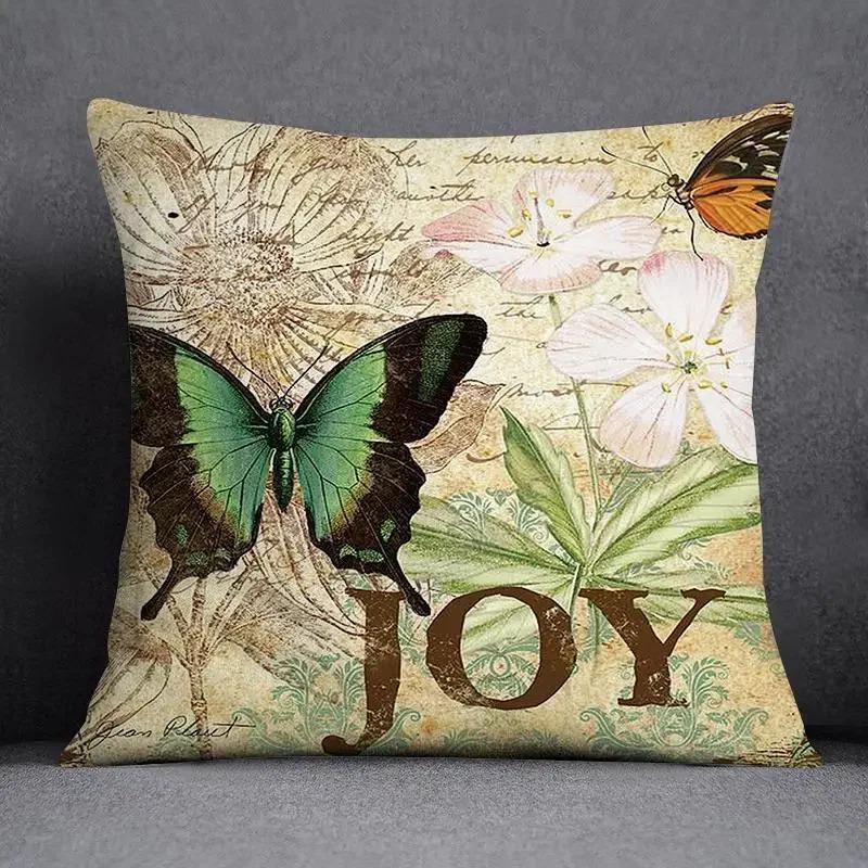 Vintage Butterfly Print Cushion Cover Peach Skin Throw Pillow Cover Pillowcase Sofa Living Room Spring Home Decor Pillow Case