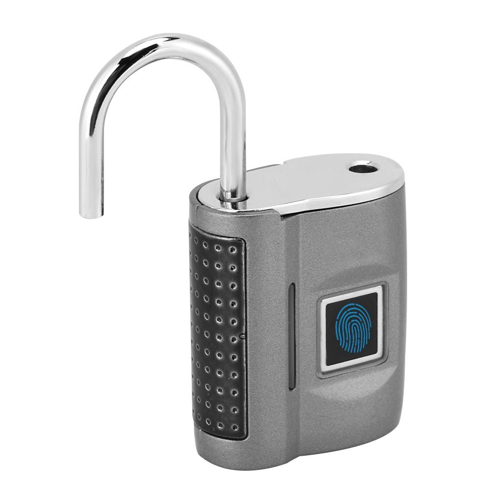 Smart Fingeravtryck Utan Lösenord Upplåsning Hänglås Tullås för Resväska Bagage Ryggsäck Grå
