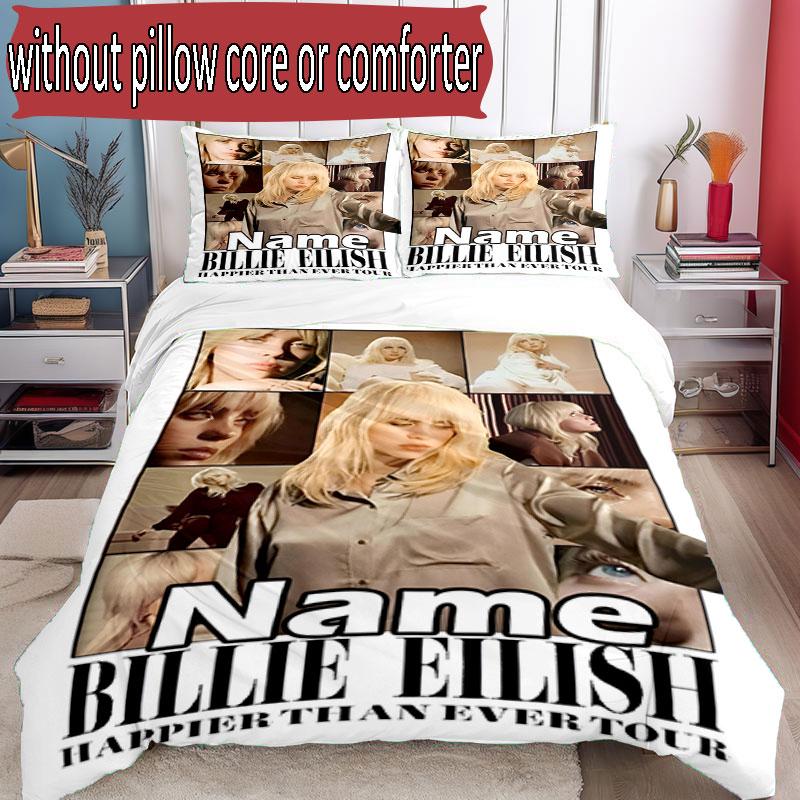 3pcs Duvet Cover Set (1*Duvet Cover + 2*Pillowcase, Without Core), Custom Name Billie Eilish Pattern Bedding Set, Home Bedroom Decor Gift