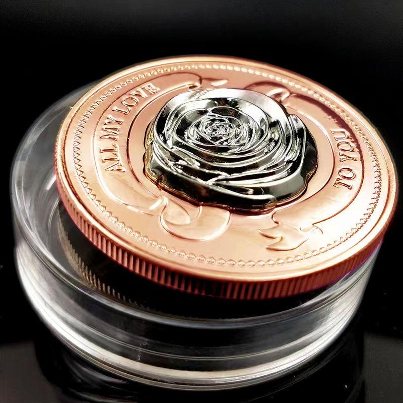 Love Rose Gold Two-color Commemorative Coin Three-dimensional Relief Rose Love Anniversary Valentine's Day Gift Wedding Annivers