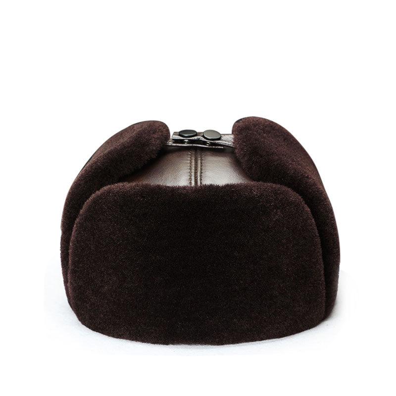 Men's Genuine Leather Lei Feng Hat - Warm Winter Ear Protection for Seniors and Dad