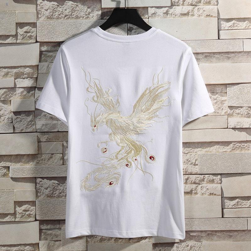 New Summer Chinese Style Embroidered T-shirt Men Half-sleeved Loose Casual Top