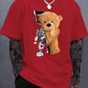 Men's 100% Pure Cotton Summer Loose Oversized Casual Mechanical Bear Pattern Printed Sports Round Neck Short Sleeved T-shirt Top
