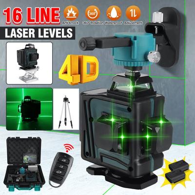16 Linien 4D Green Laser Level Auto Selbstnivellierung 360 horizontale und vertikale Kreuzlinien Drahtlose Fernbedienung Leistungsstarke grüne Lasermessung