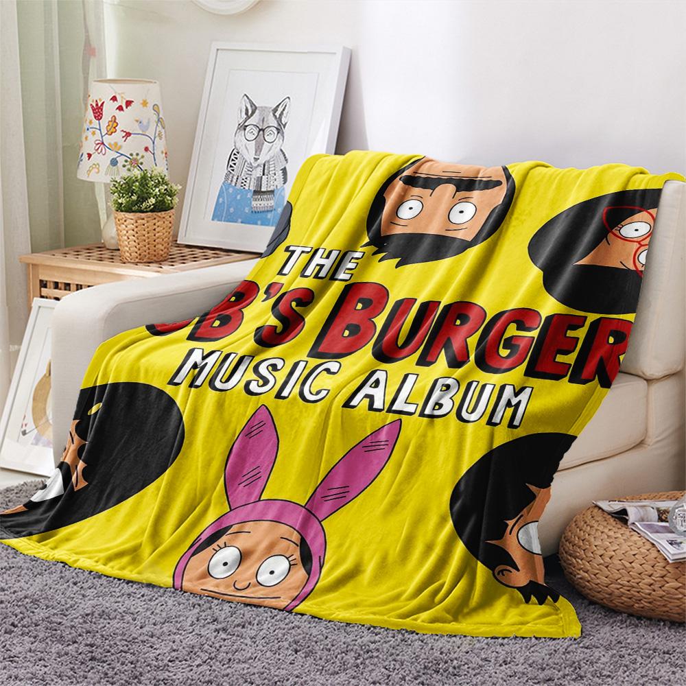 1PC Happy Burger Shop Print FlAannel Blanket, High quality Comfortable for All Seasons, Home Decor, Warmth and Comfort