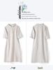 Women's Artistic Floral Print Linen Midi Dress - Summer, Loose Fit, Mid-Sleeve, Lapel Collar.
