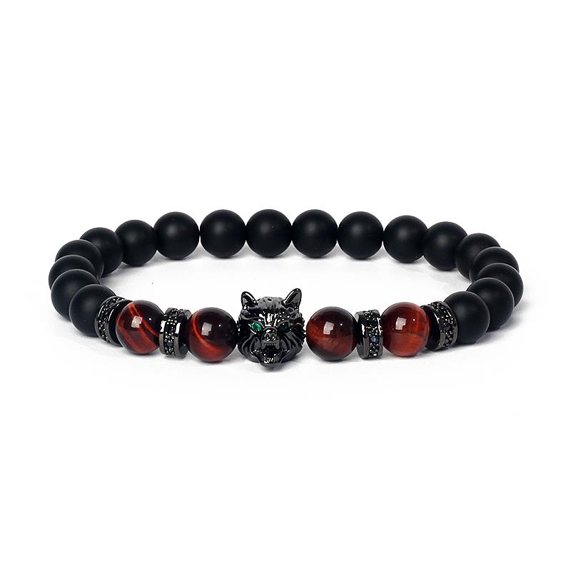 Fashion Crown Skull Punk Bracelets Men Wolf Head Zircon Tiger Eye Bracelets for Women Energy Nature Stone Soul Jewelry Pulsera