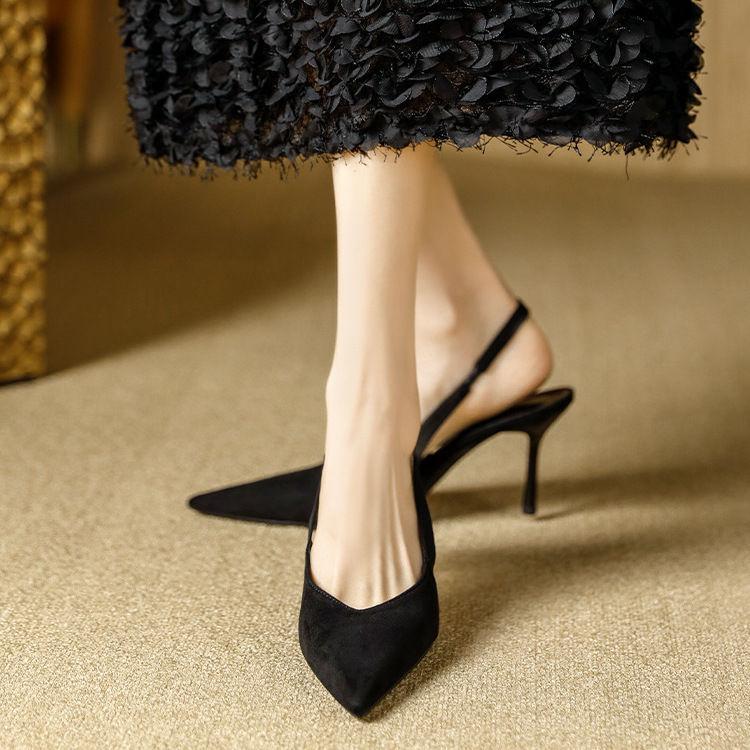 High heels retro niche French leopard print high heels sandals new early spring temperament pointed single