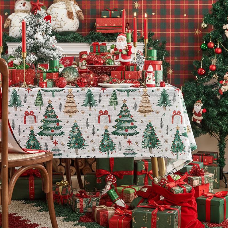 Tablecloth Party Printed Tablecloth Labeled New Year'S Tablecloth Polyester Christmas Snowflake Tablecloth