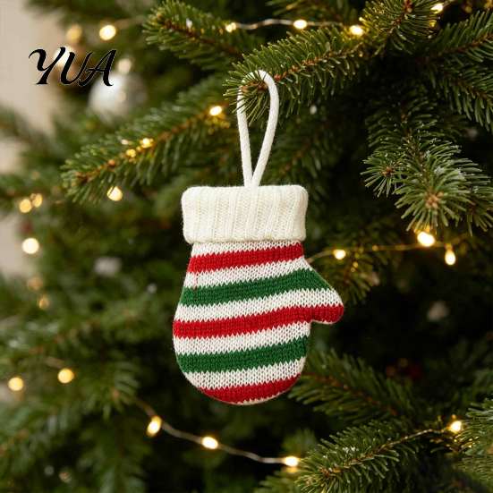Knitted Hanging Decoration Mini Christmas Mitten Ornaments, Xmas Glove Decor, Festive Tableware Flatware Party Supplies Holders, Knit Pendants