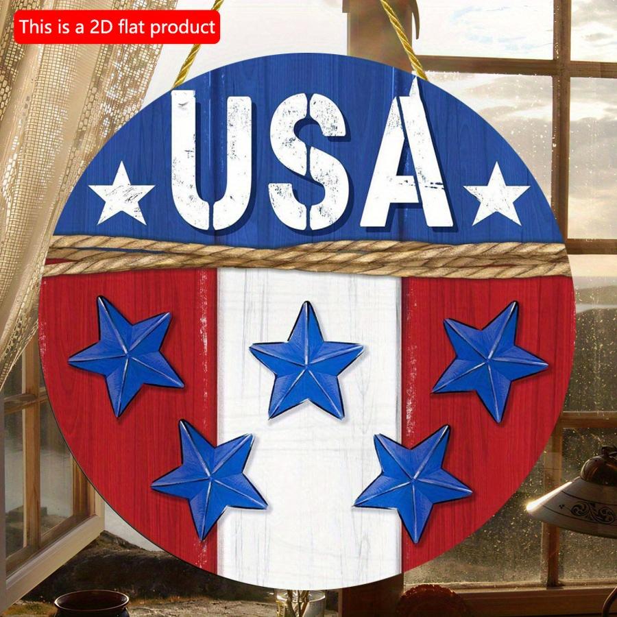 2D flat 20*20cm1pc USA Flag Theme Red&White&Blue stripes Star elements Round ornament, Patriotic Independence Day Welcome Sign For Wall, Simple