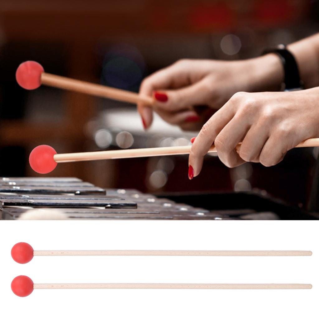 2Pcs Drum Mallet Hammer Musical Instrument Accessories for Xylophone Timpani Snare DrumsRed