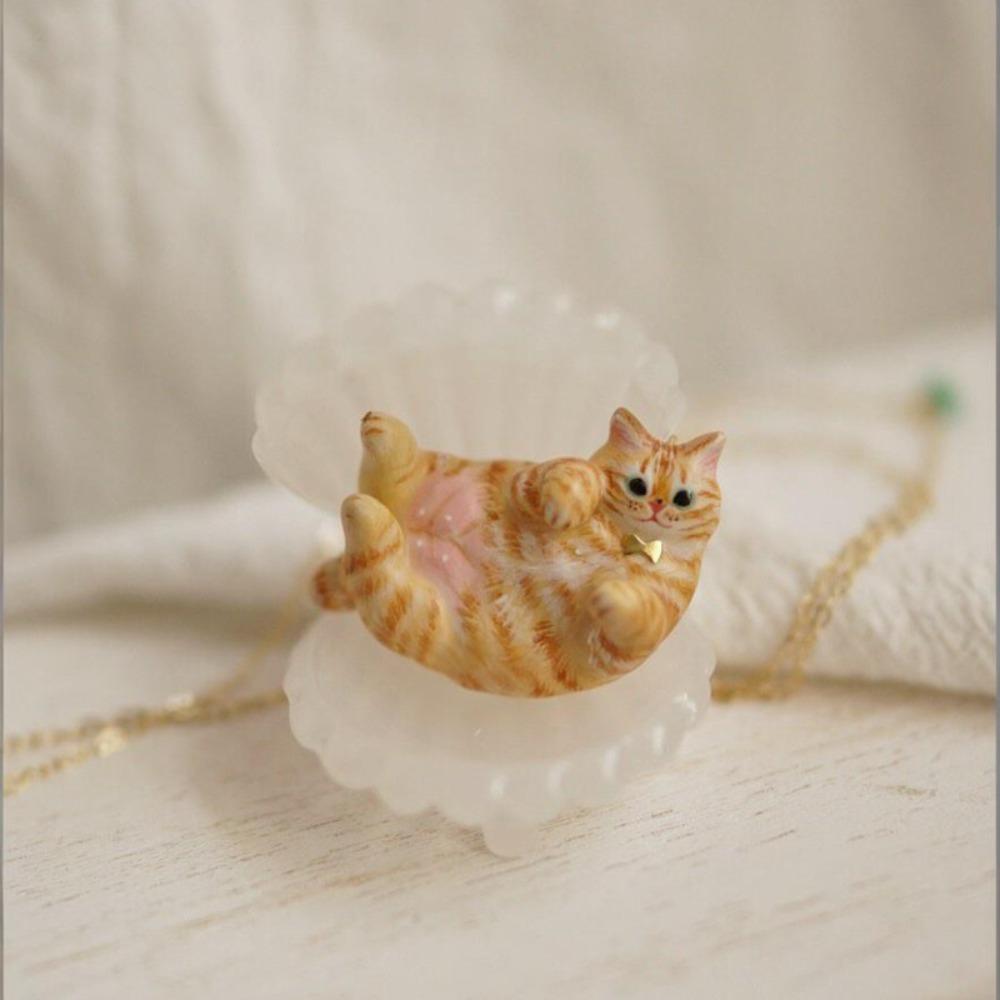 Carino Gatto Tigrato Siamese Gatto Arancione Gocciolante Olio Serie Animali Ciondolo Collana per Donne Gioielli in Acciaio Inossidabile