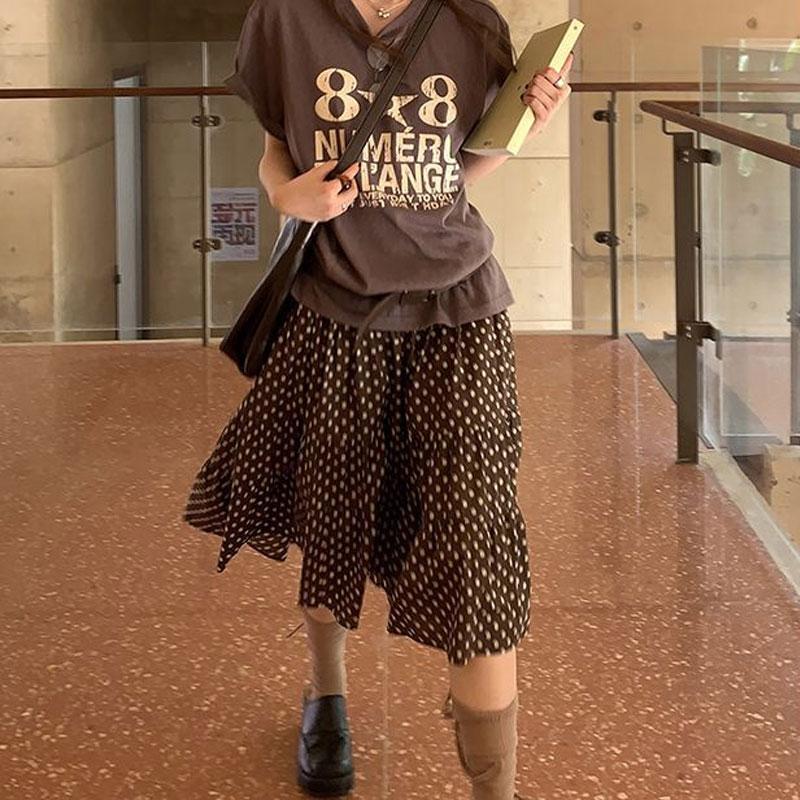 

Women Brown Polka Dot High Waist A Line Midi Skirt Casual Vintage Skirt S кофейный