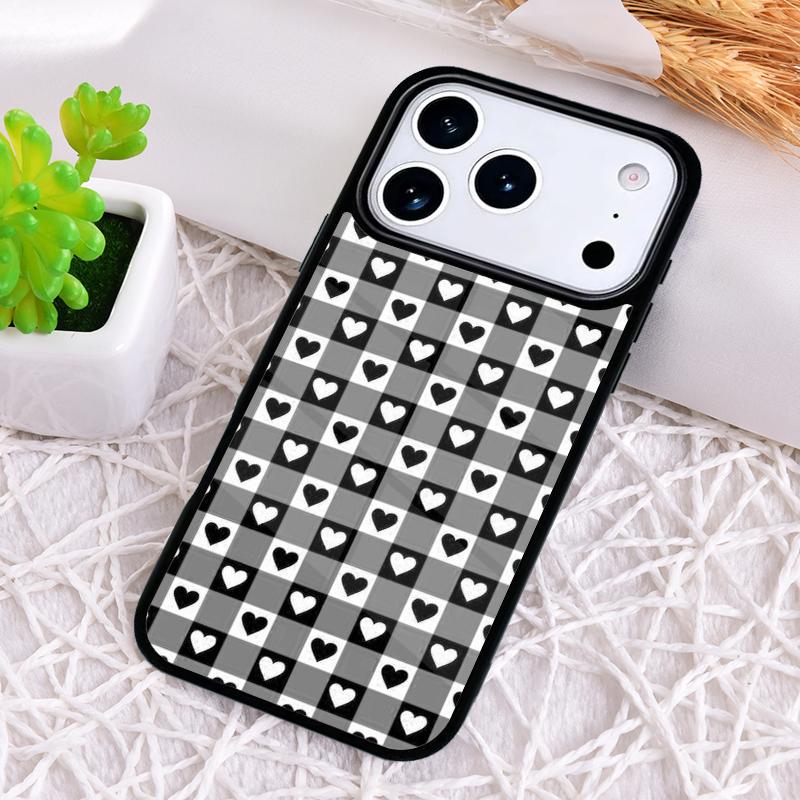 Luxury Chessboard Grid Love Heart Phone Case for iPhone 17 Air 16 15 11 12 14 13 Pro Max Shockproof Cover