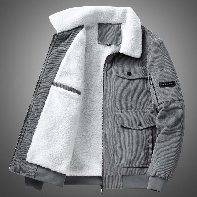 Men's Autumn/Winter 2025 Corduroy Lambswool Jacket - Thickened Warm Outerwear for Middle-Aged Men