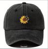 Sunflower Print Washed Dad Hat - Stylish Korean Baseball Cap for Men & Women, Versatile Sun Protection.