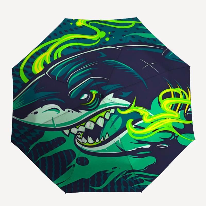 

1pc Shark Waves Auto Open/Close Umbrella with Windproof, Functional Design, 8-Rib Sturdy Canopy, Durable Ribs,024
