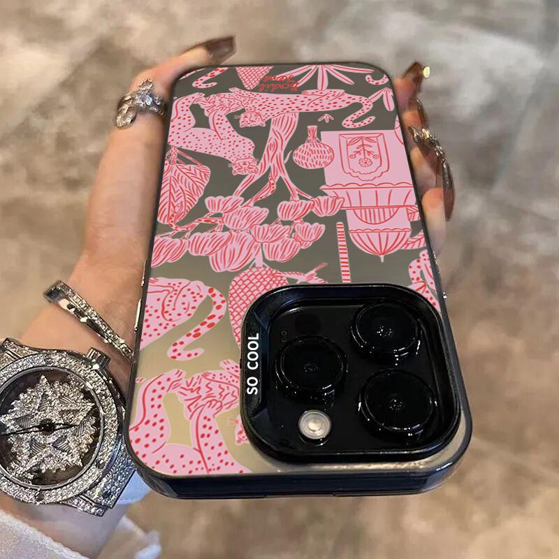 Phone Case for iPhone 15 13 14 Pro Max 11 12 Pro Mini X XR XS 7 8 Plus SE2 Fashion Pink Leopard Electroplate Hard Matte Cover