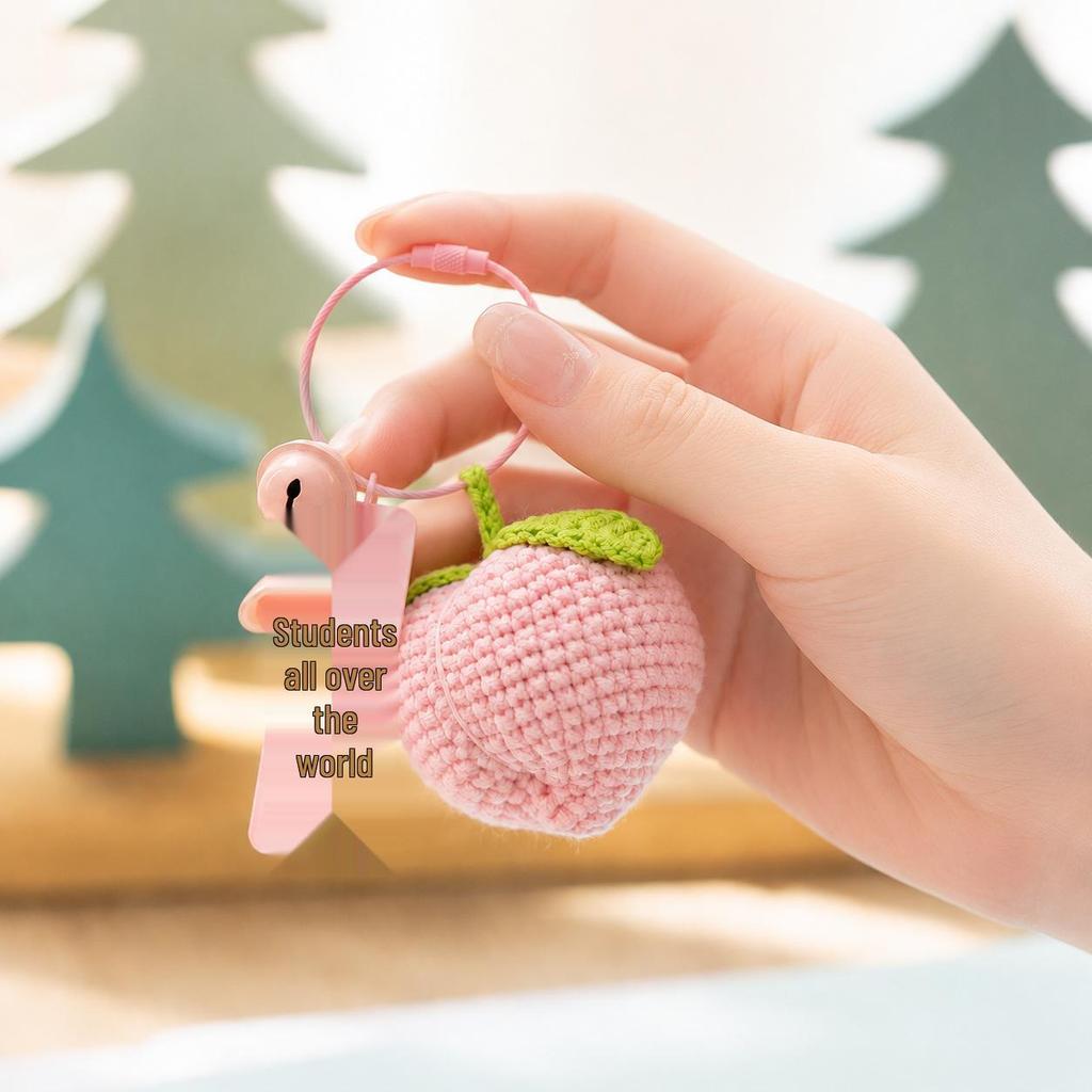 Hand-Knitted Apple & Persimmon Holiday Keychain Pendant