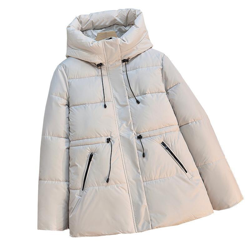 Women's Hooded Puffer Jacket Quilted Casual Coat with Drawstring Waist