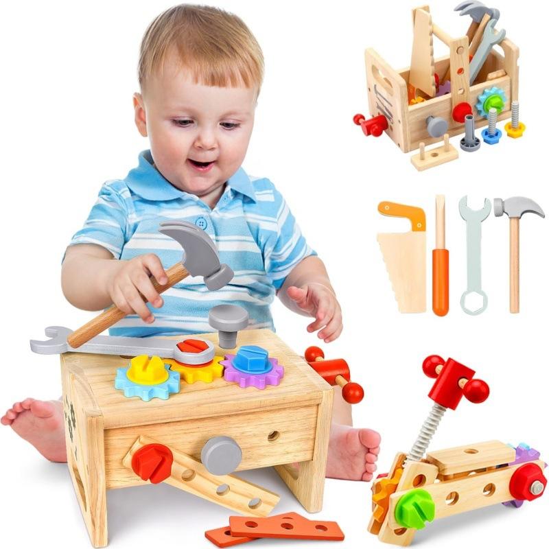 Cpc Children'S Wooden Repair Toolbox Screw Disassembly Nut Portable Tool Table Boy Baby Educational Toys