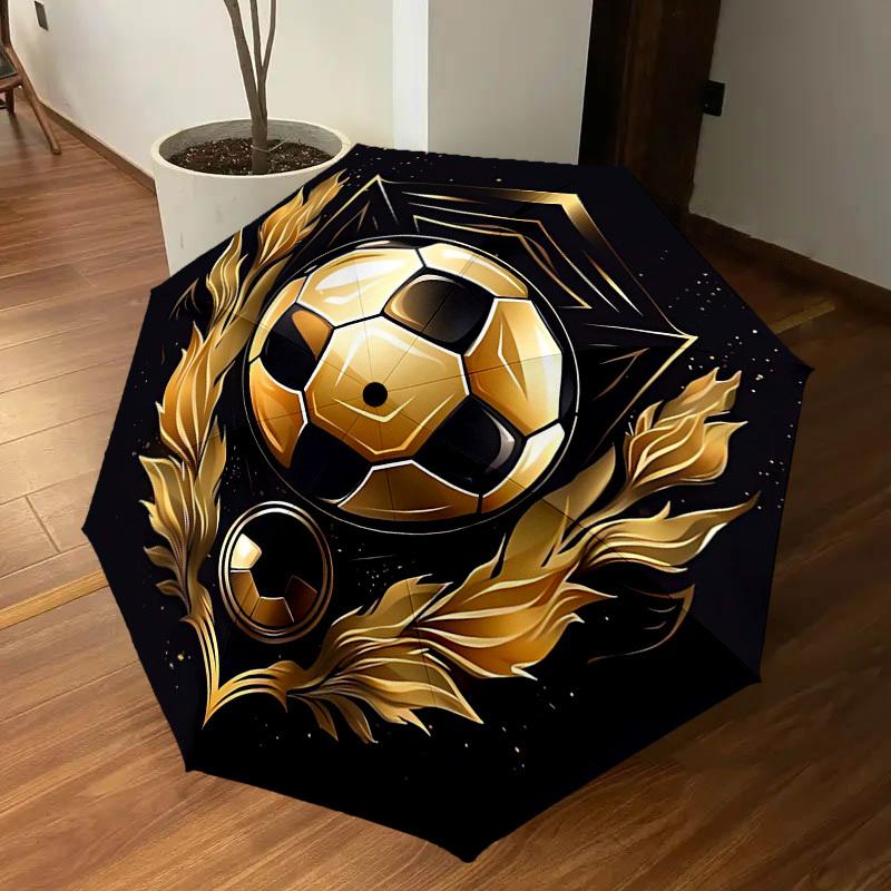 1PC Soccer Ball Gold Umbrella-8-Rib Reinforced, Automatic Open, Lightweight & Durable, Cute Fashion Accessory for Outdoor-Y0344