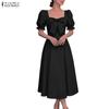 ZANZEA Women Elegant Square Collar Casual Short Sleeve Long Dress
